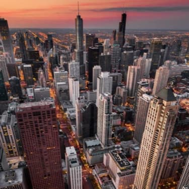 City skyline at sunset